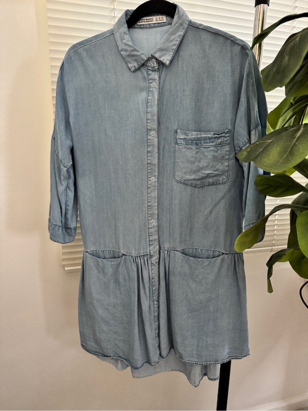 Zara Light Blue Denim Midi Shirt Dress